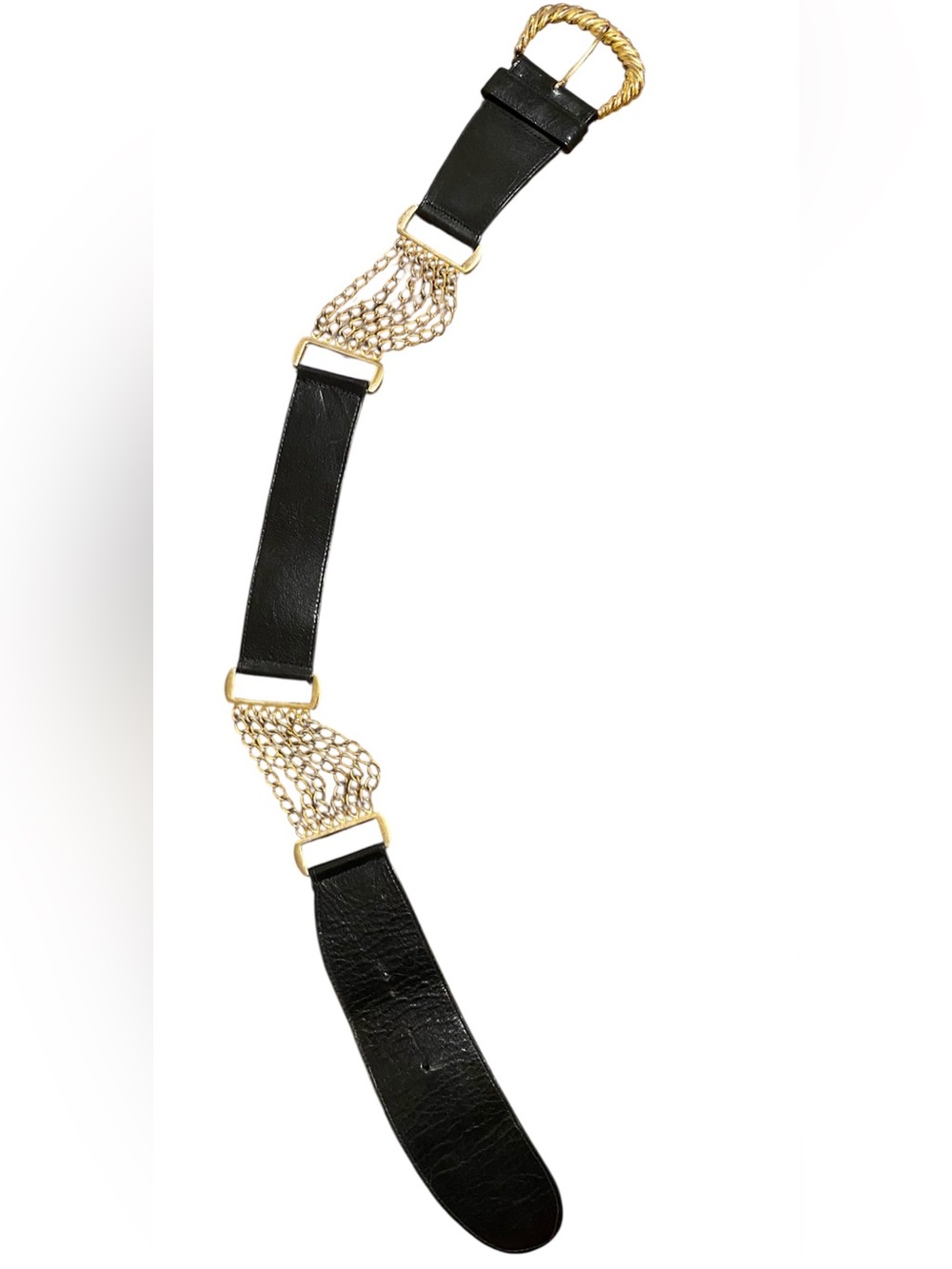 Black Leather and Gold Chain Accent Women's Waist Belt